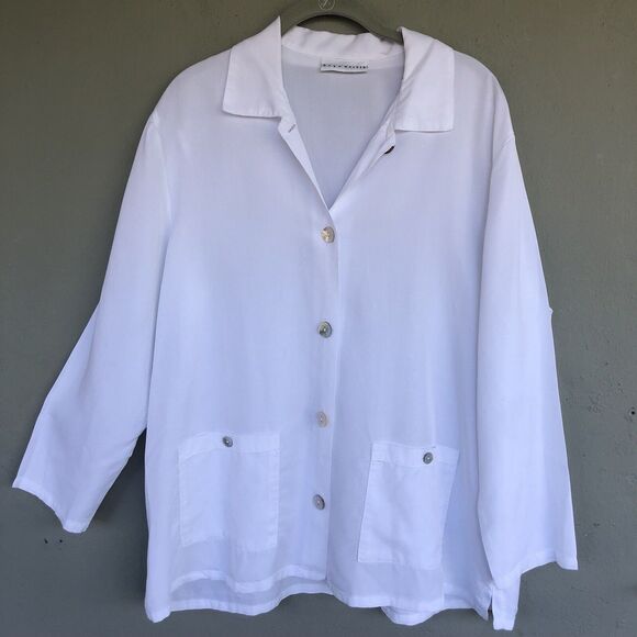 Bryn Walker Tunic Top Women S White Button Up Boxy Minimalist Lagenlook Artsy - Picture 1 of 13